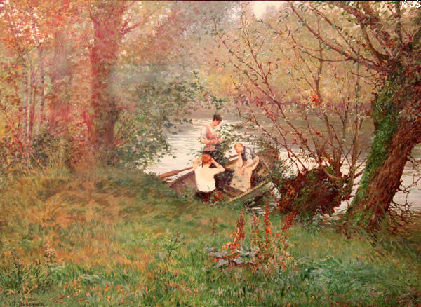Rowboat under willows painting (c1895) by Joseph-Félix Bouchor at Vannes Museum of Beaux Arts. Vannes, France.