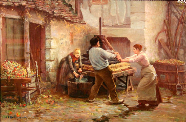 Brittany cider press painting (1895) by Joseph-Félix Bouchor at Vannes Museum of Beaux Arts. Vannes, France.