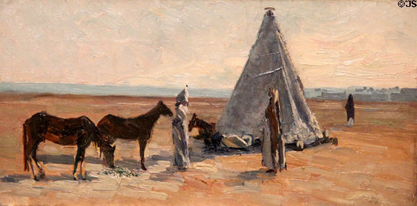 Camping in Egypt desert painting (1881) by Joseph-Félix Bouchor at Vannes Museum of Beaux Arts. Vannes, France.