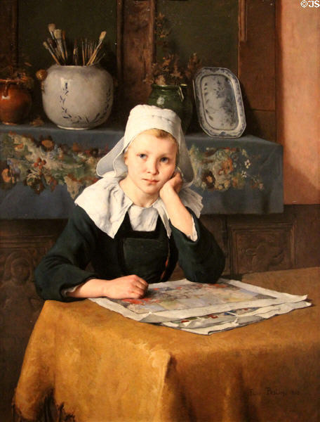 Young woman of Brittany painting (1885) by Flavien-Louis Peslin at Vannes Museum of Beaux Arts. Vannes, France.
