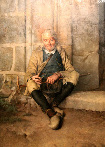 Old beggar painting (1885) by Flavien-Louis Peslin at Vannes Museum of Beaux Arts. Vannes, France.