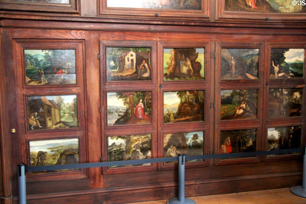 Room (17thC) called "Fathers of the Desert" with 57 paintings of hermits of Europe & Orient plus 8 of life of Christ at Archeology Museum of Morbihan. Vannes, France.