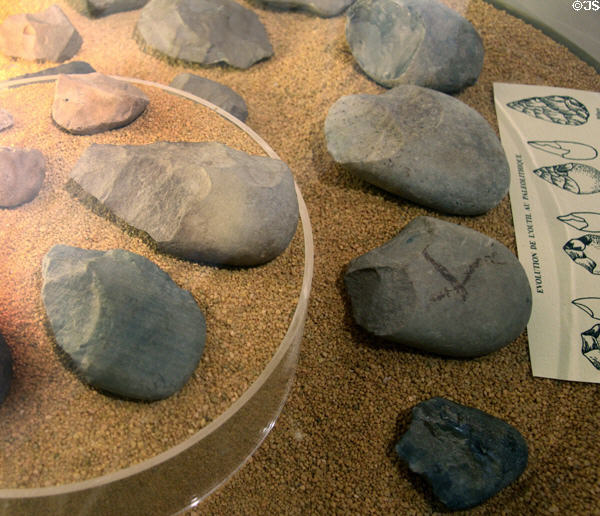 Early Paleolithic chopping tools from local region (c400,000 years ago) at Archeology Museum of Morbihan. Vannes, France.