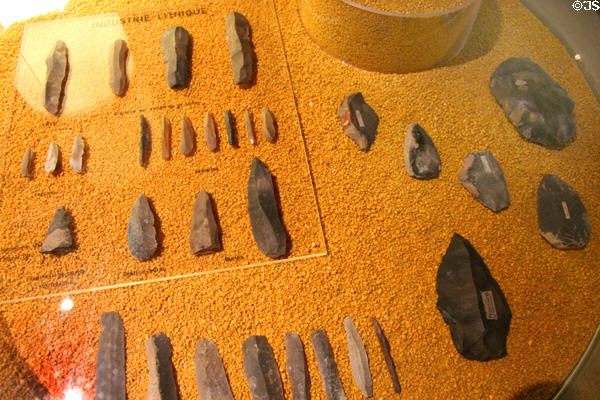 Late Paleolithic biface spear points & blades from local region (c70,000-10,000 years ago) at Archeology Museum of Morbihan. Vannes, France.