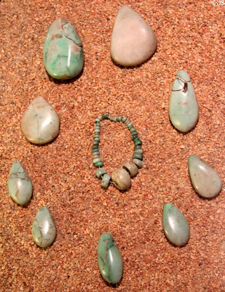 Paleolithic grave pendules & collar from tumulus of Mané-er-Hroek at Archeology Museum of Morbihan. Vannes, France.