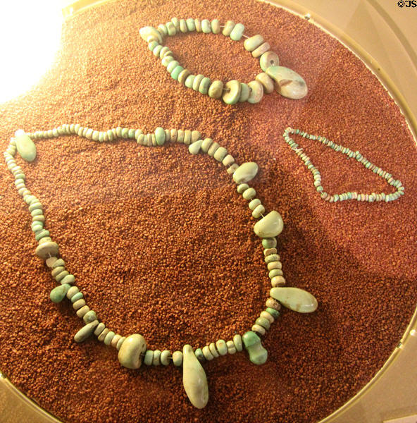 3 necklaces from tumulus of Tumiac à Arzon (c4,000 years ago) at Archeology Museum of Morbihan. Vannes, France.