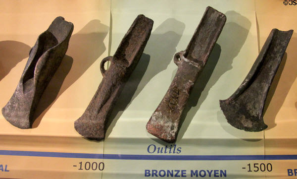 Bronze-age ax heads (-1500-1000 BCE) at Archeology Museum of Morbihan. Vannes, France.