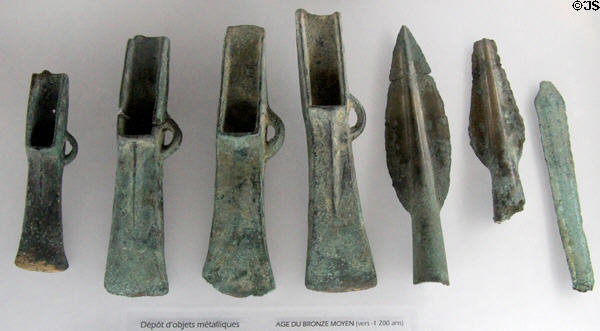 Bronze-age ax heads (1200 BCE) at Archeology Museum of Morbihan. Vannes, France.