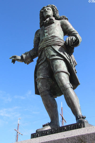 Statue of René Duguay Trouin (1673-1736), a famous St. Malo privateer, on ramparts near Bastion St Louis. St Malo, France.