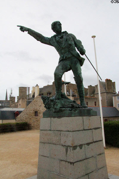 Statue of Robert Surcouf (1773-1827), a privateer who amassed a large fortune operating in Indian Ocean. St Malo, France.