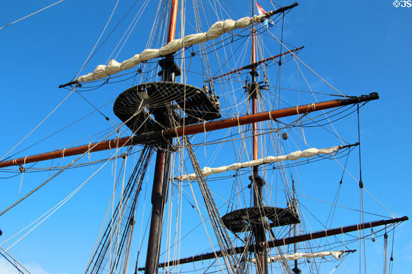 Masts of frigate Étoile du Roy. St Malo, France.