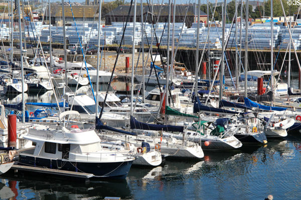 Harbor crowded with pleasure boats. St Malo, France.