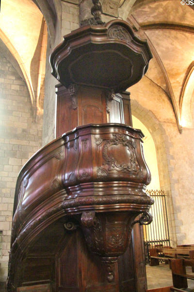 Spiral staircase to pulpit (18thC) inside St. Vincent Cathedral. St Malo, France.