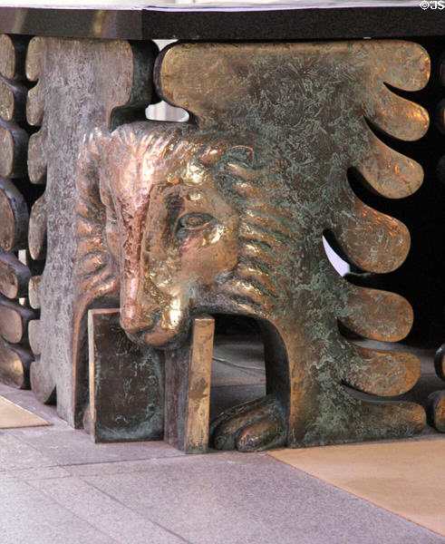 Lion, representing Evangelist Mark on high altar inside St. Vincent Cathedral. St Malo, France.