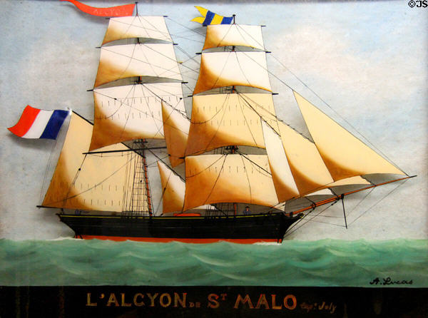 L'Alcyon de Saint-Malo ship of Maloan design painting by A. Lucas at St Malo Museum. St Malo, France.