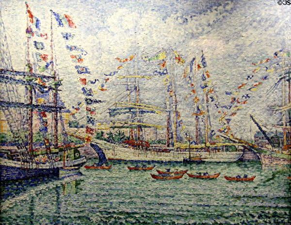Pardon des Terre-Neuvas ship pageant painting (1928) by Paul Signac at St Malo Museum. St Malo, France.