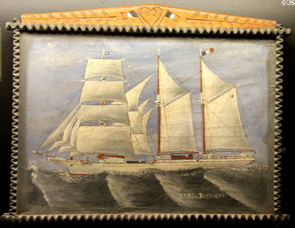 Three masted Newfoundland schooner Anne-de-Bretagne ship painting (1939) at St Malo Museum. St Malo, France.