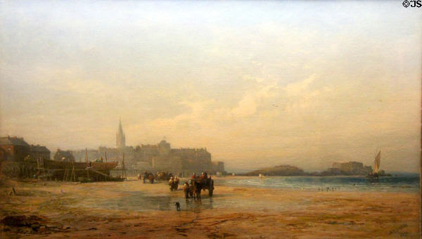 Saint-Malo beach scene painting (1870) by James-Francis Danby of London at St Malo Museum. St Malo, France.