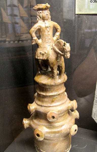 Pottery roof finial with mounted figure of Frederick the Great of Prussia (end 19thC) made in Brittany at St Malo Museum. St Malo, France.