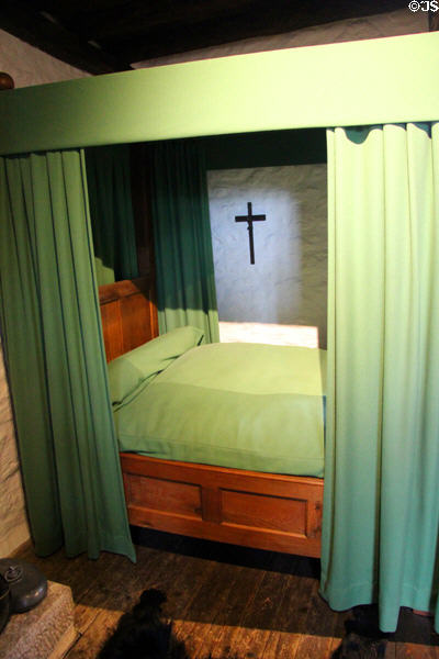 Jacques Cartier's bed in his bedroom at Jacques Cartier Manor House Museum. St Malo, France.