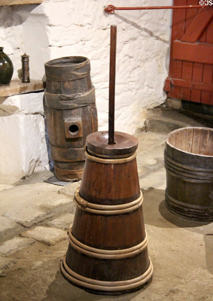 Butter churn in kitchen at Jacques Cartier Manor House Museum. St Malo, France.