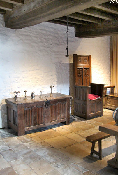 Common Room with original floor of flagstone (used as ship's ballast) at Jacques Cartier Manor House Museum. St Malo, France.