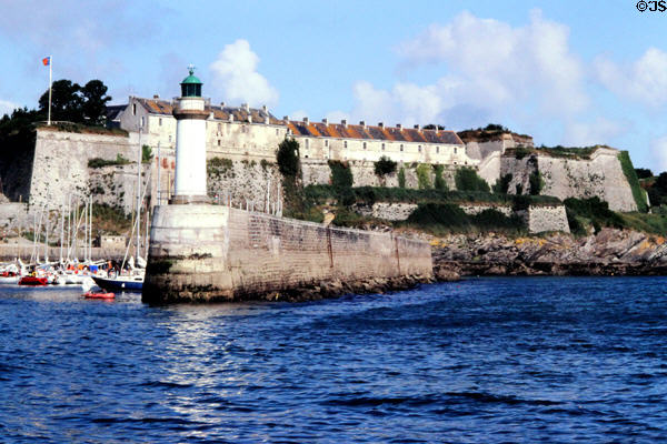 Port & lighthouse of Le Palais, the main town. Belle-Isle-en-Mer, France.