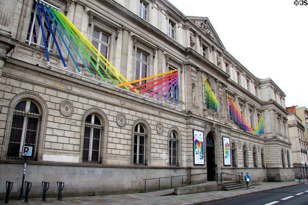 Museum of Fine Arts of Rennes with rainbow art streamers. Rennes, France.