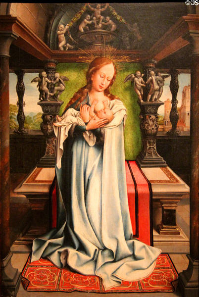 Virgin & child painting (16thC) by unknown of Flanders at Museum of Fine Arts of Rennes. Rennes, France.