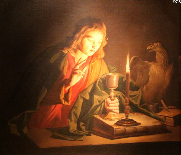 Evangelist St John with eagle painting (1630s) by Mathias Stomer at Museum of Fine Arts of Rennes. Rennes, France.