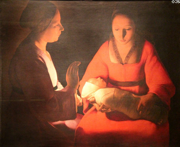New born lit by candle painting (c1646-8) by Georges de la Tour at Museum of Fine Arts of Rennes. Rennes, France.