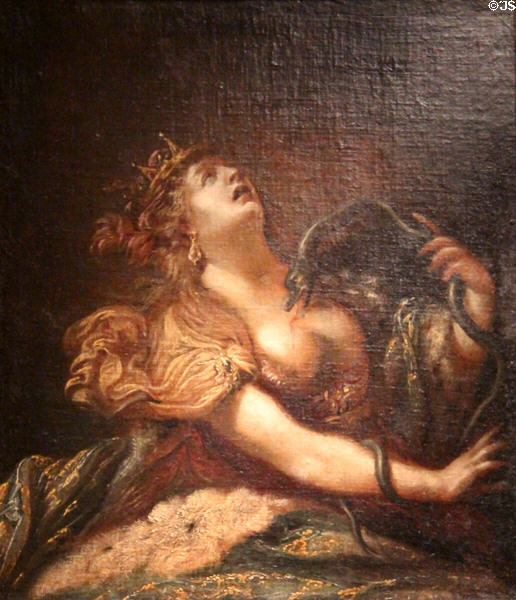Cleopatra death by serpent painting (c1650) by Claude Vignon at Museum of Fine Arts of Rennes. Rennes, France.