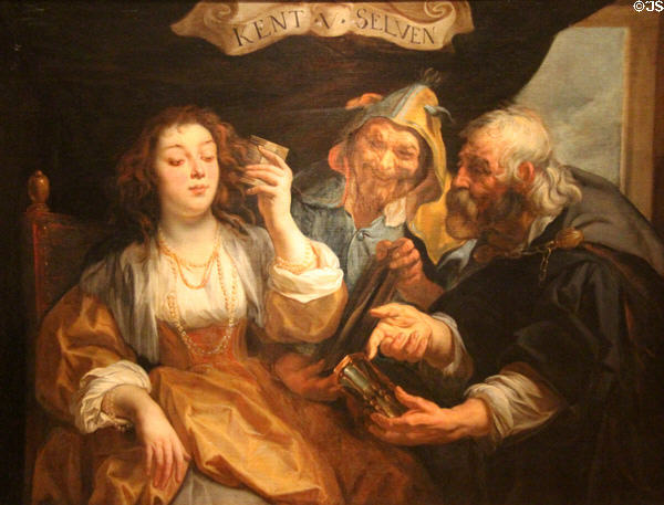 Know Yourself, Young Woman between vice & virtue painting (1650) by Jacob Jordaens at Museum of Fine Arts of Rennes. Rennes, France.