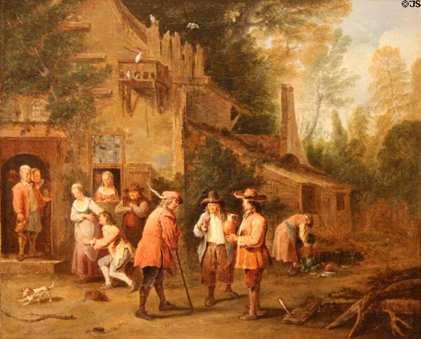 Scene in courtyard of an Inn painting (1724) by Pierre Angilis at Museum of Fine Arts of Rennes. Rennes, France.