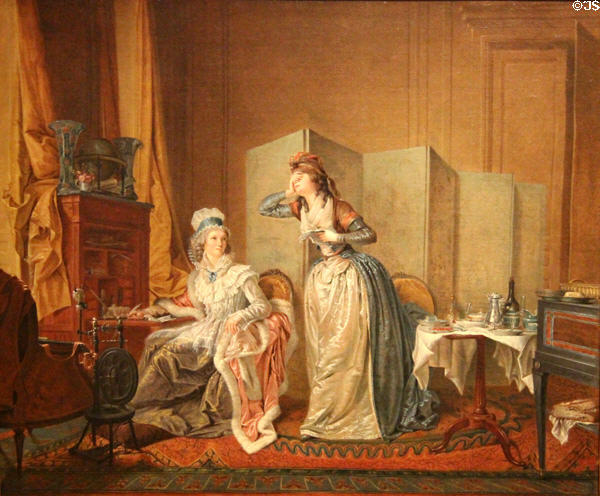 Painting of two women distressed by letter (18thC) at Museum of Fine Arts of Rennes. Rennes, France.