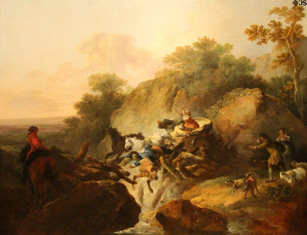 Bridge collapse painting (1775) by François Joseph Casanova at Museum of Fine Arts of Rennes. Rennes, France.