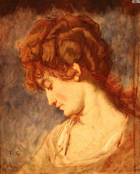 Head of woman without ribbon painting (1800s) by Thomas Couture at Museum of Fine Arts of Rennes. Rennes, France.
