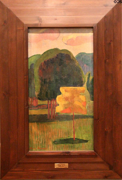 Yellow tree painting in frame (c1888) by Émile Bernard at Museum of Fine Arts of Rennes. Rennes, France.