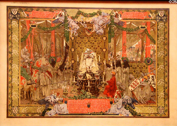 Death of Du Guesclin (1310) cartoon for tapestry for hanging in Rennes Palais de justice (1903) by Édouard Toudouze at Museum of Fine Arts of Rennes. Rennes, France.