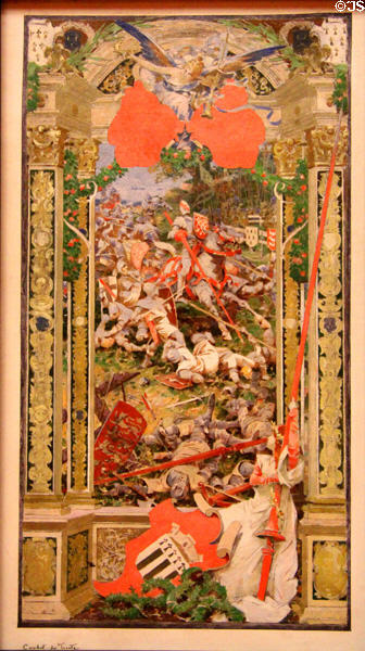 Battle of Trente (1351) cartoon for tapestry for hanging in Rennes Palais de justice (1906) by Édouard Toudouze at Museum of Fine Arts of Rennes. Rennes, France.