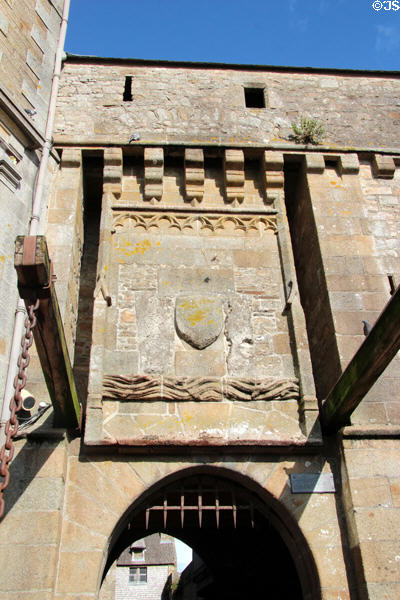 Kings Gate (15thC) with machicolations & portcullis leading into Rue Grande, the only street. Mont-St-Michel, France.