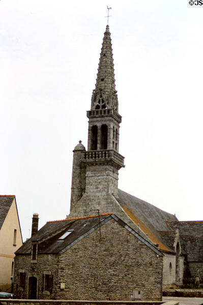St Cadoan Church with chantecler atop steeple. Poullan-sur-Mer, France.