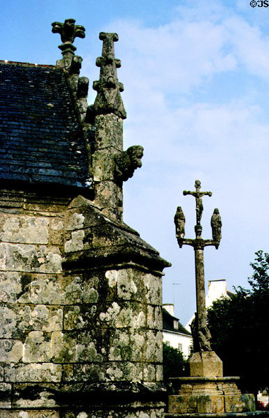 Stone ornamentation on outside of St Jerome Church. Cast, France.