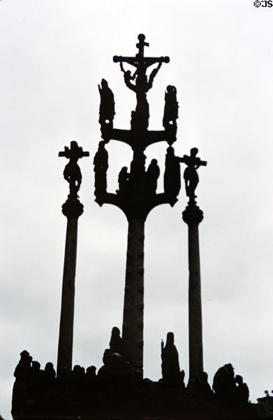 Profile of figures on calvary of St Thégonnec. St Thégonnec, France.