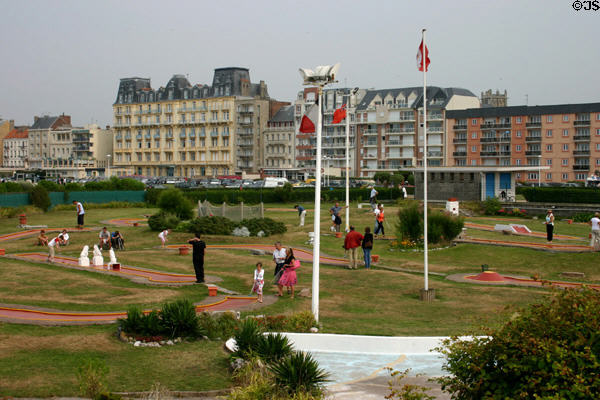 City park & hotels fronting along ocean. Dieppe, France.