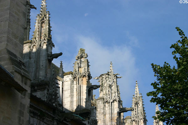 Ornately carved spires of Church of St Jacques. Dieppe, France.