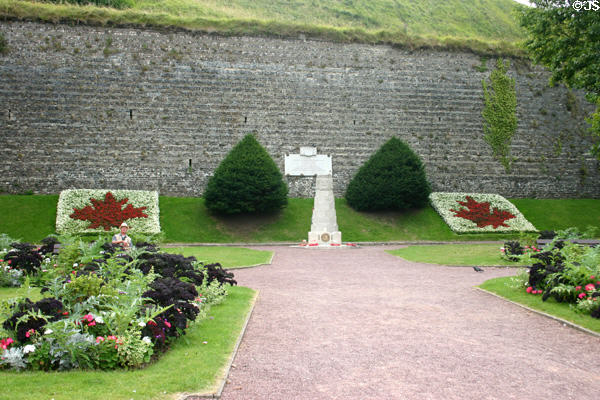 Memorial garden with floral maple leaves honoring many Canadian casualties of Allied raid on Dieppe in 1942. Dieppe, France.