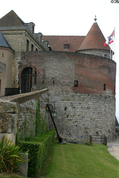 Walls & conical roof tower of Dieppe Castle. Dieppe, France.