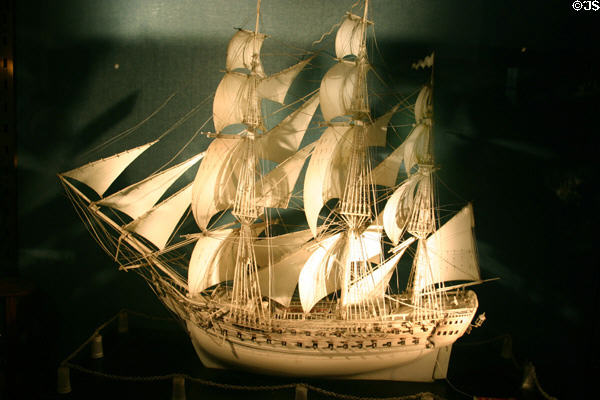 Model of ship in full sail at Dieppe Castle Museum. Dieppe, France.
