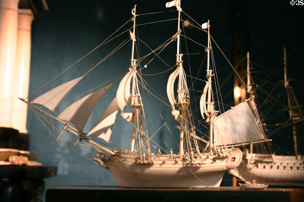 Model of sailing ship at Dieppe Castle Museum. Dieppe, France.